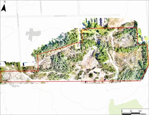 aerial photo of the Durham lands acquired by Grey County for the Rockwood Terrace redevelopment.  