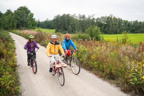 Cyclists on the CP Rail Trail in Grey County.